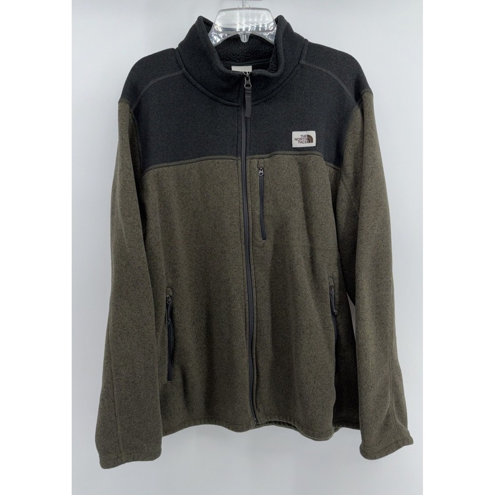North Face Gordon Lyons Full Zip Fleece Jacket Mens XL, Army Green/Gray Cozy
